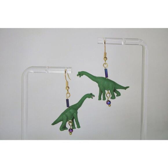 Handmade Brontosaurus Earrings with Borealis Beads - Picture 2 of 3